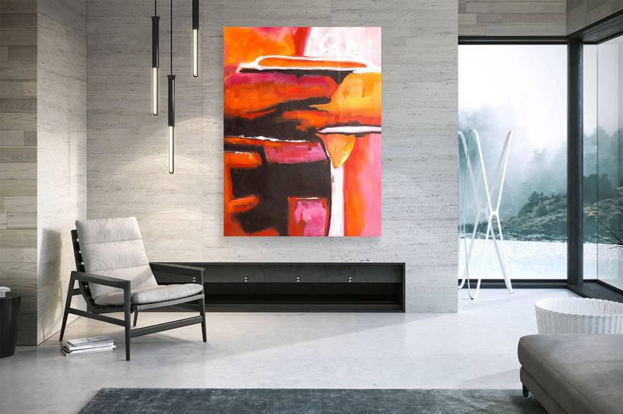 Red Hand-Painted Hallway - hand-painted custom canvas art